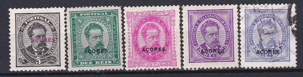 2384.jpg -     Lote:    2384      Lotes pelo Correio      Açores       Descrição:         1884/87 &mdash; D. Luís I, de frente. Novas cores e valores. Lote de 5 selos: CE 52/55 + CE55 usado. Valor de catálogo &euro; 105.00.        **/(*)/O       Valor Base:     &euro; 10,00     Valor Venda:     Retirado     