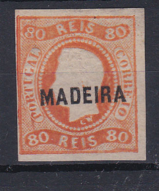 2402.jpg -     Lote:    2402      Lotes pelo Correio      Madeira       Descrição:         1868 &mdash; D. Luís I. Fita curva, não denteados. CE3, 80 reis. Selo com três margens normais e uma curta. Valor de catálogo &euro; 370,00.        *       Valor Base:     &euro; 35,00     Valor Venda:     Retirado     