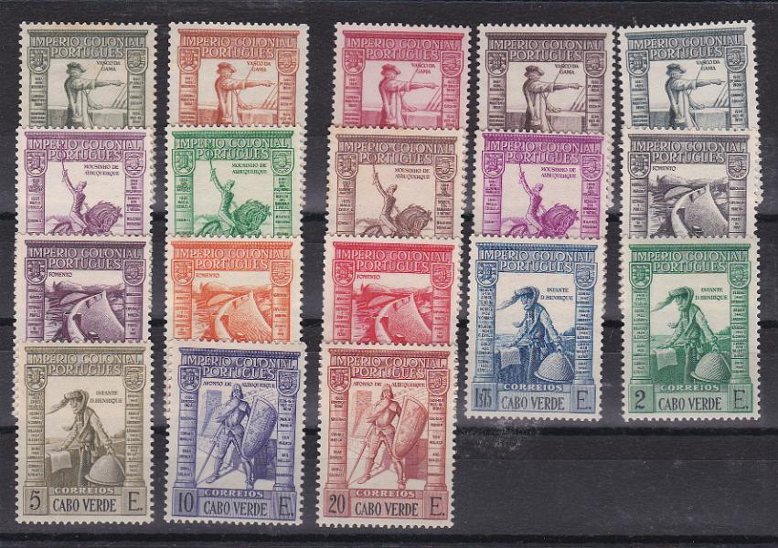 2431.jpg -     Lote:    2431      Lotes pelo Correio      Cabo Verde       Descrição:         1938 &mdash; Império Colonial Português. CE 218/235. Série completa. Dois selos sem goma. Lote a ver. Valor de catálogo &euro; 110,00.        **/*       Valor Base:     &euro; 15,00     Valor Venda:     &euro; 15,00       