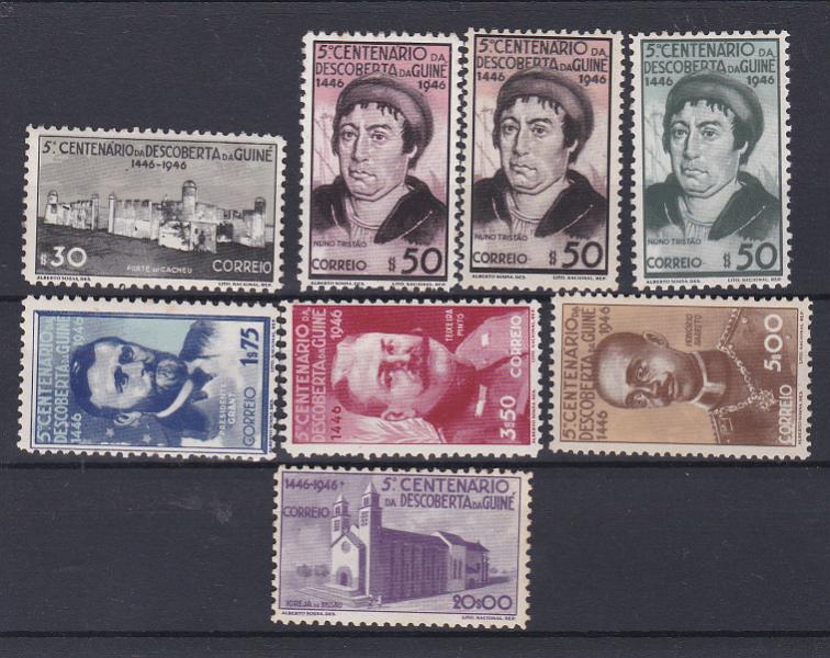 2435.jpg -     Lote:    2435      Lotes pelo Correio      Guiné       Descrição:         1946 &mdash; 5.º Centenário da Descoberta da Guiné. CE 24&frac12;47. Série completa. Alguns selos com muito ligeiros pontos de óxido. Valor de catálogo &euro; 132,00.        ***       Valor Base:     &euro; 12,00     Valor Venda:     Retirado     
