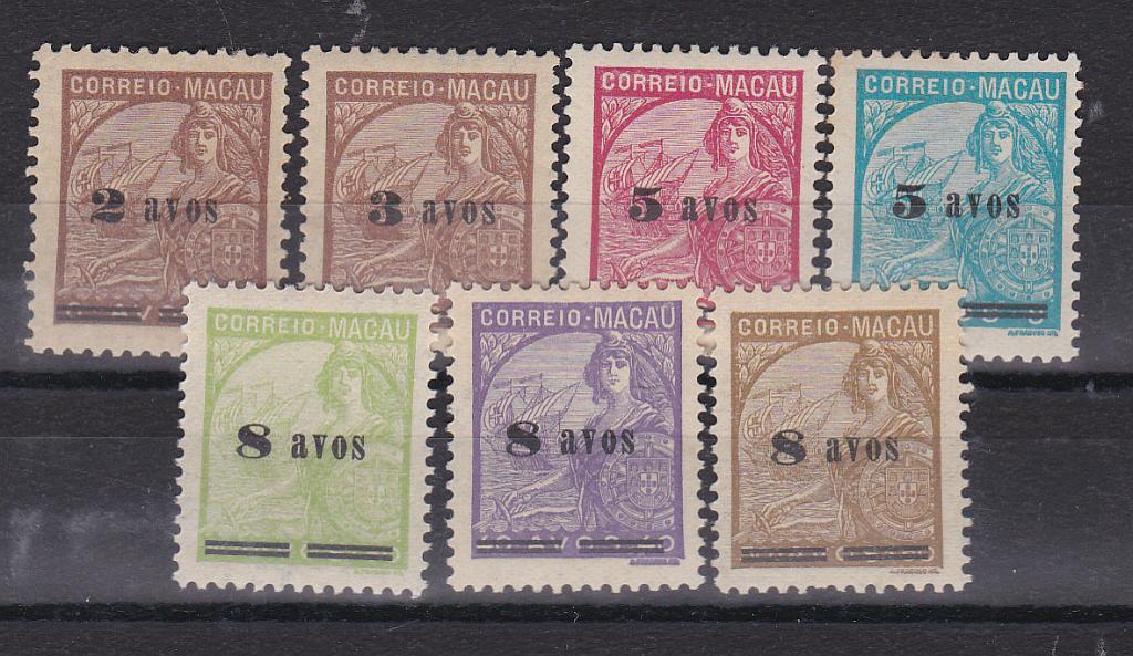 2458.jpg -     Lote:    2458      Lotes pelo Correio      Macau       Descrição:         194&frac14;2 &mdash; Padrões, com sobretaxa. CE 309/315. Série completa. Valor de catálogo &euro; 47,00.        **       Valor Base:     &euro; 10,00     Valor Venda:     Retirado     