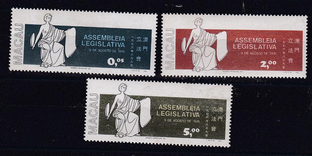 2461.jpg -     Lote:    2461      Lotes pelo Correio      Macau       Descrição:         1977 &mdash; Assembleia Legislativa. CE 442/444. Série completa. Goma não original. Valor de catálogo &euro; 180.00.        (*)       Valor Base:     &euro; 30,00     Valor Venda:     &euro; 30,00       