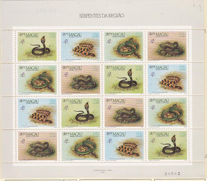 2463.jpg -     Lote:    2463      Lotes pelo Correio      Macau       Descrição:         1989 &mdash; Serpentes da região. CE FM6. Valor de catálogo &euro; 70,00.        FM***       Valor Base:     &euro; 15,00     Valor Venda:     &euro; 15,00       