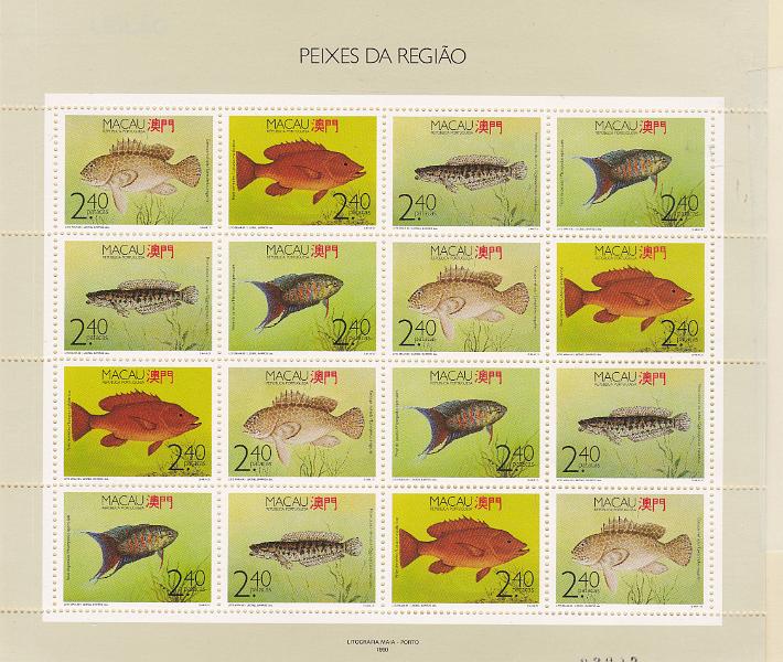 2464.jpg -     Lote:    2464      Lotes pelo Correio      Macau       Descrição:         1990 &mdash; Peixes da Região. CE FM7. Valor de catálogo &euro; 55,00.        FM***       Valor Base:     &euro; 12,00     Valor Venda:     &euro; 12,00       