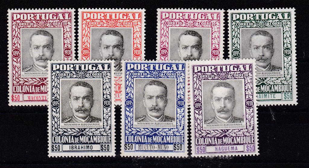 2478.jpg -     Lote:    2478      Lotes pelo Correio      Moçambique       Descrição:         1930/31 &mdash; Vitórias de Mouzinho de Albuquerque. CE 263/69. Série completa. Dois selos com vestígios de óxido. Valor de catálogo &euro; 117,00        **       Valor Base:     &euro; 22,00     Valor Venda:     &euro; 28,00       