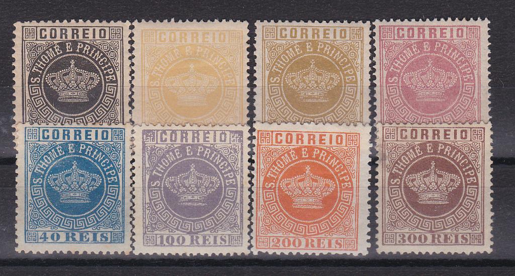 2490.jpg -     Lote:    2490      Lotes pelo Correio      S. Tomé Príncipe       Descrição:         1870/77 &mdash; Tipo Coroa. CE 1/5, 7/9. Série incompleta, faltando CE6. Valor de catálogo &euro; 157,00.        **       Valor Base:     &euro; 25,00     Valor Venda:     Retirado     