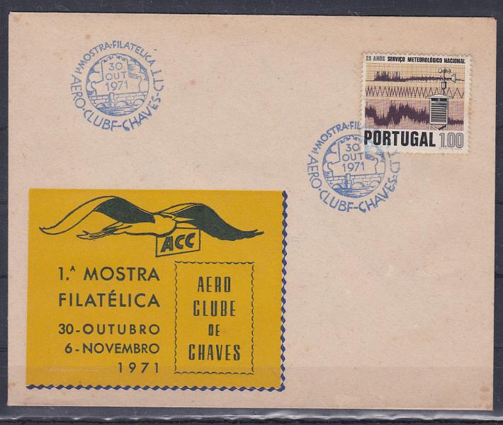 2521.jpg -     Lote:    2521      Lotes pelo Correio      Portugal       Descrição:         Carimbos comemorativos. Sobrescrito com selo de 1$00 CE1116, obliterados com carimbo a azul "1.ª MOSTRA FILATÉLICA / AERO-CLUBE DE CHAVES / 30 OUT 1971.        Carta       Valor Base:     &euro; 5,00     Valor Venda:     &euro; 5,00       