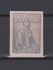 0709.jpg -     Lote:    709            Portugal       Descrição:         1911 &mdash; Ceres. Tipo não aprovado, com fundo tracejado, gravura de Domingos Alves do Rego. Prova de 10 CENTAVOS em cartão, não denteada em azul-ardósia.         PRV       Valor Base:     &euro; 15,00     Valor Venda:     &euro;      