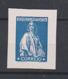 0724.jpg -     Lote:    724            Portugal       Descrição:         1923 &mdash; Ceres. Prova não denteada em azul-cinzento, em papel cartolina, sem abertura do valor no cunho, desenho de C. Fernandes e gravação de Sérgio.         PRV       Valor Base:     &euro; 12,00     Valor Venda:     &euro;      