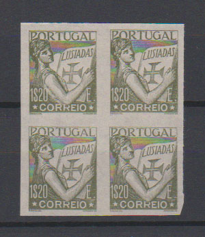 0732.jpg -     Lote:    732            Portugal       Descrição:         1931 &mdash; Lusíadas. CE526, 1$20. Quadra de provas não denteadas em verde-oliva, cor aprovada, em papel liso muito fino.         PRV       Valor Base:     &euro; 20,00     Valor Venda:     &euro;      