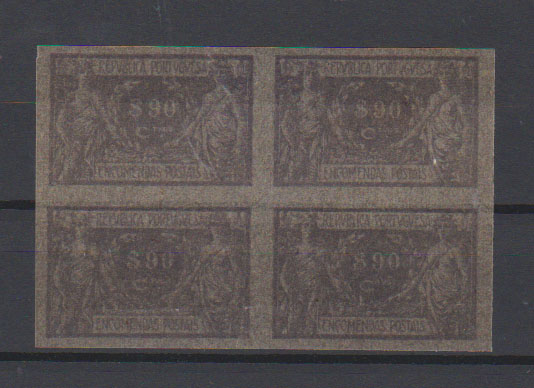 0789.jpg -     Lote:    789            Portugal       Descrição:         1920/22 &mdash; Encomendas Postais. Comércio e Indústria. CE EP11, $90 violeta claro. Quadra em papel vegetal, não denteada.         PRV       Valor Base:     &euro; 10,00     Valor Venda:     &euro;      
