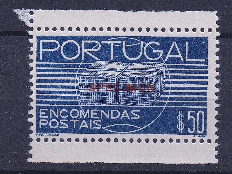 0790.jpg -     Lote:    790            Portugal       Descrição:         1936 &mdash; Encomendas Postais. Encomenda Postal. CE EP18, $50. Prova de cor em azul, denteada, papel liso, com sobrecarga "SPECIMEN" a vermelho.         PRV       Valor Base:     &euro; 10,00     Valor Venda:     &euro;      