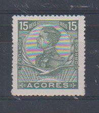 0795.jpg -     Lote:    795            Açores       Descrição:         1910 &mdash; D. Manual II. Prova de cunho em verde, denteada, com abertura da taxa (15 reis) no cunho. Desenho aprovado, mas cor não aprovada para esta taxa.         PRV       Valor Base:     &euro; 10,00     Valor Venda:     &euro;      