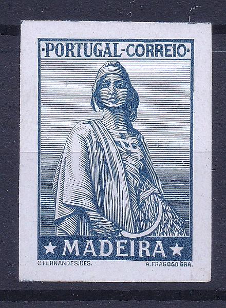 0801.jpg -     Lote:    801            Madeira       Descrição:         1929 &mdash; Ceres * Madeira. Desenho de C. Fernandes. Prova não denteada, sem abertura do valor no cunho em azul-escuro. B e R.         PRV       Valor Base:     &euro; 10,00     Valor Venda:     &euro;      