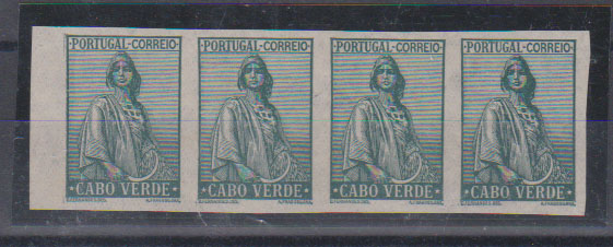 0811.jpg -     Lote:    811            Cabo Verde       Descrição:         1934 &mdash; Ceres. Tira de 4 selos em verde escuro, não denteados, sem impressão do valor.         PRV       Valor Base:     &euro; 12,00     Valor Venda:     &euro;      