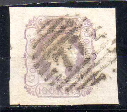 0660.jpg -     Lote:    660            Portugal       Descrição:         1855/56 &mdash; D. PEDRO v. Cabelos lisos. CE9, 100 reis lilás em papel fino, com margens de luxo. Valor de catálogo &euro; 175,00.        O       Valor Base:     &euro; 25,00     Valor Venda:     &euro;      