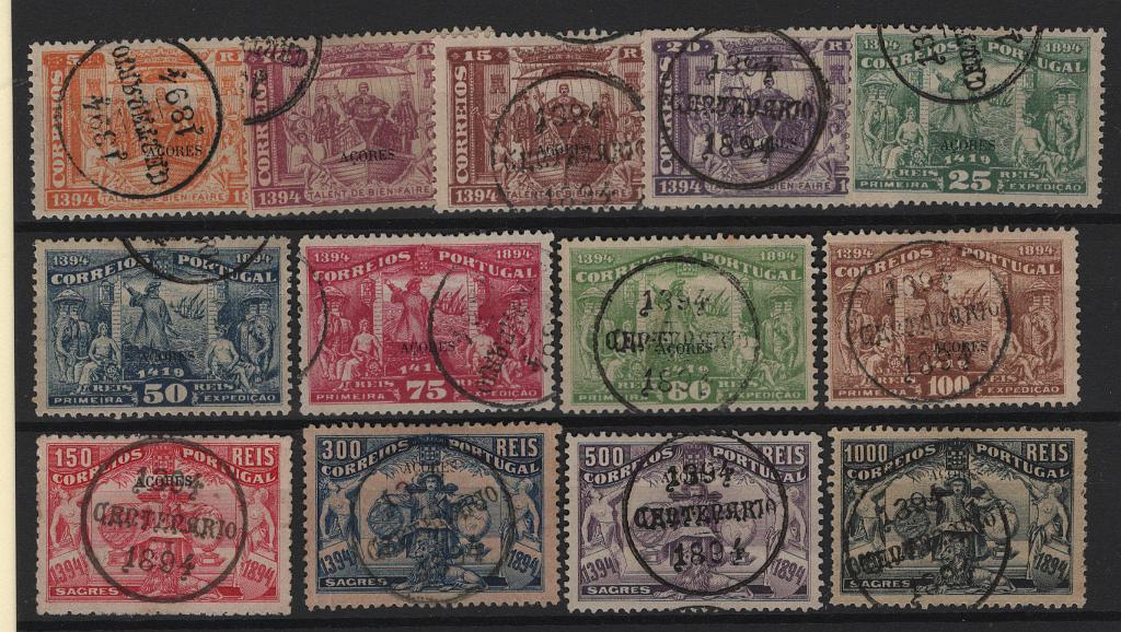0771.jpg -     Lote:    771            Portugal       Descrição:         1894 &mdash; 5.º Centenário do Nascimento do Infante D. Henrique. Selos do Continente com sobrecarga AÇORES. CE 60/72. Série completa. Valor de catálogo &euro; 300,00.        O       Valor Base:     &euro; 30,00     Valor Venda:     &euro;      