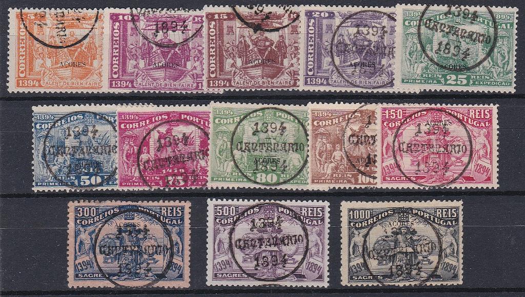 0772.jpg -     Lote:    772            Portugal       Descrição:         1894 &mdash; 5.º Centenário do Nascimento do Infante D. Henrique. Selos do Continente com sobrecarga AÇORES. CE60/72. Série completa. Valor de catálogo &euro; 300,00.        O       Valor Base:     &euro; 30,00     Valor Venda:     &euro;      