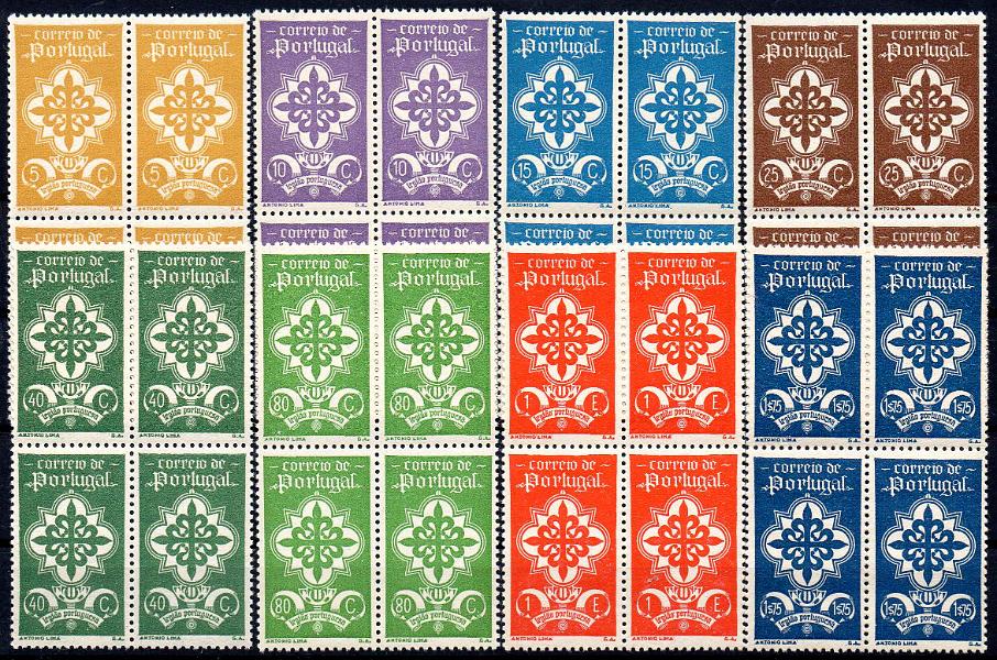 0901.jpg -     Lote:    901            Portugal       Descrição:         1940 &mdash; Legião Portuguesa. CE583/90. Série completa em quadras com goma original sem sinal de charneira. Valor de catálogo &euro; 1500,00.        ***       Valor Base:     &euro; 150,00     Valor Venda:     &euro;      