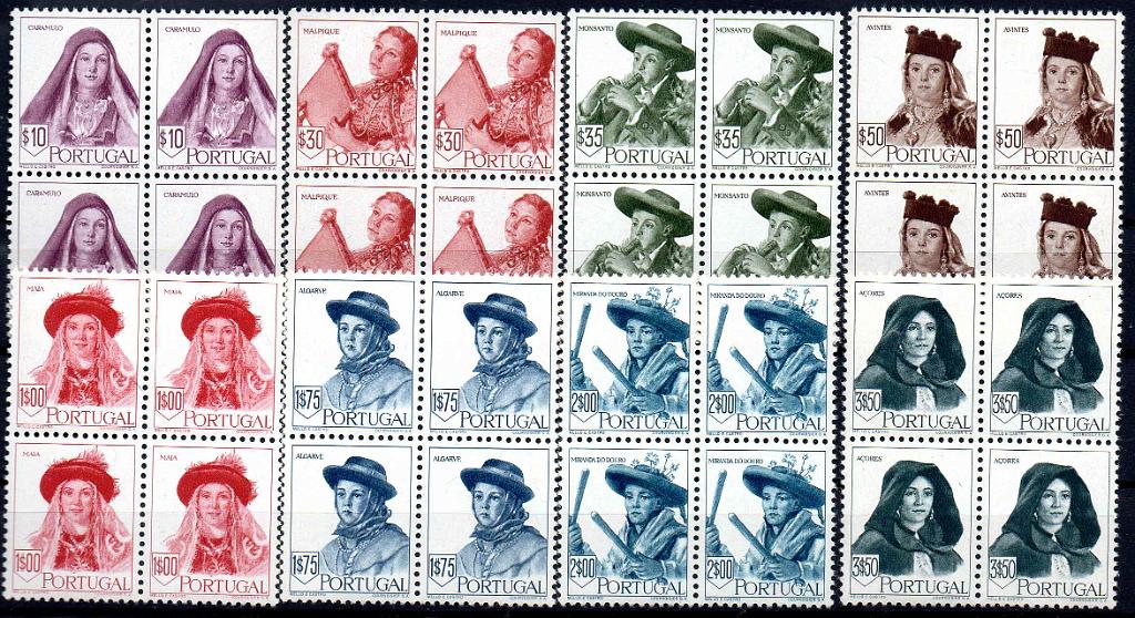 0919.jpg -     Lote:    919            Portugal       Descrição:         1947 &mdash; Costumes Portugueses * 2.ª emissão. CE677/684. Série completa em quadras com goma original sem sinal de charneira. Valor de catálogo &euro; 1.160,00.        ***       Valor Base:     &euro; 110,00     Valor Venda:     &euro;      