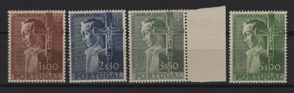 0943.jpg -     Lote:    943            Portugal       Descrição:         1954 &mdash; 4.º Centenário da Fundação da Cidade de S. Paulo. CE 802/805. Série completa. Valor de catálogo &euro; 255,00.        ***       Valor Base:     &euro; 25,00     Valor Venda:     &euro;      