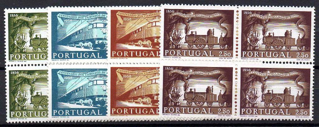 0946.jpg -     Lote:    946            Portugal       Descrição:         1956 &mdash; Centenário dos Caminhos de Ferro em Portugal. CE821/824. Série completa em quadras com goma original sem sinal de charneira. Valor de catálogo &euro; 712,00.        ***       Valor Base:     &euro; 70,00     Valor Venda:     &euro;      