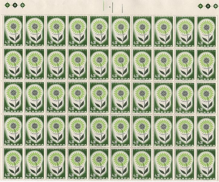 0950.jpg -     Lote:    950            Portugal       Descrição:         1964 &mdash; Europa CEPT. CE 934/36. Série completa em folhas de 100 selos. Valor de catálogo &euro; 2.350,00.        ***       Valor Base:     &euro; 50,00     Valor Venda:     &euro;      