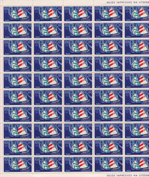 0977.jpg -     Lote:    977            Portugal       Descrição:         1972 &mdash; 20.ª Olimpíada Moderna * Munique 1972. CE 1158/63. Série completa em folhas de 100 selos. Valor de catálogo &euro; 1.200,00.        ***       Valor Base:     &euro; 50,00     Valor Venda:     &euro;      