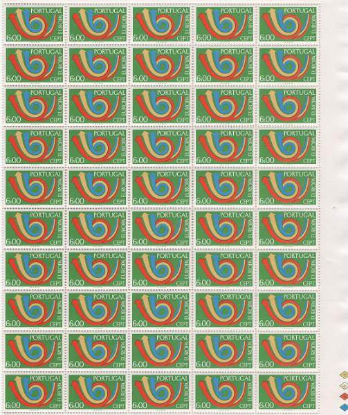 0980.jpg -     Lote:    980            Portugal       Descrição:         1973 &mdash; Europa CEPT. CE 1181/83. Série completa em folhas de 100 selos. Valor de catálogo &euro; 3.400,00.        ***       Valor Base:     &euro; 95,00     Valor Venda:     &euro;      