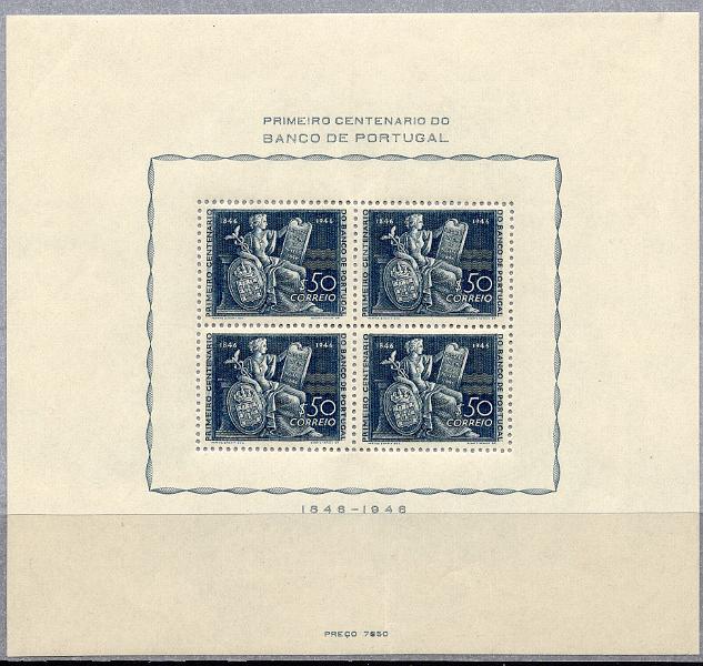 1019.jpg -     Lote:    1019            Portugal       Descrição:         1946 &mdash; Centenário do Banco de Portugal. CE BLC11. Valor de catálogo &euro; 285,00.        BLC***       Valor Base:     &euro; 30,00     Valor Venda:     &euro;      