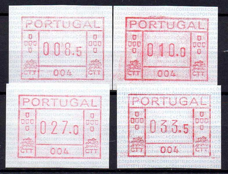 1029.jpg -     Lote:    1029            Portugal       Descrição:         1981/82 &mdash; Correios e Telecomunicações de Portugal * FRAMA. CE ETQ1. Série com 4 etiquetas de 008.5, 010.00, 027.0 e 033.5 da máquina 004.        ETQ       Valor Base:     &euro; 20,00     Valor Venda:     &euro;      