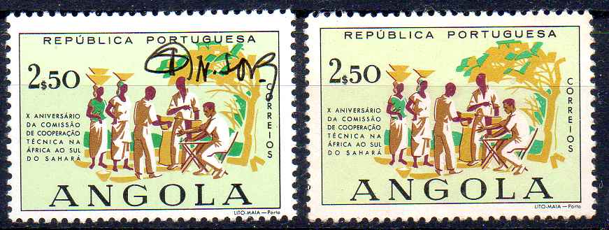 1165.jpg -     Lote:    1165            Angola       Descrição:         1960 &mdash; 10.º Aniversário da Comissão de Cooperação Técnica na África ao Sul do Sahara. CE411, 2$50. Provável prova com as cores aprovadas, assinada pelo autor do desenho do selo Neves e Sousa. Raro.        ***       Valor Base:     &euro; 12,00     Valor Venda:     &euro;      