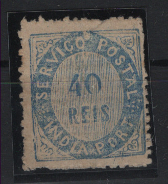 1226.jpg -     Lote:    1226            Índia       Descrição:         1871 &mdash; Nativos. Tipo II. CE10, 40 reis, azul, papel avergoado. Valor de catálogo &euro; 150,00.        **       Valor Base:     &euro; 45,00     Valor Venda:     &euro;      
