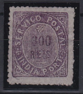 1245.jpg -     Lote:    1245            Índia       Descrição:         1877 &mdash; Nativos. Tipo III. CE45, 300 reis violeta. Valor de catálogo &euro; 220,00.        **       Valor Base:     &euro; 45,00     Valor Venda:     &euro;      