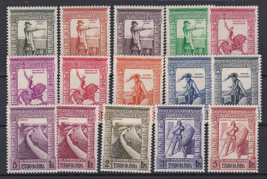 1268.jpg -     Lote:    1268            Índia       Descrição:         1938 &mdash; Império Colonial Português. CE 348/362. Série completa, com goma original sem sinal da charneira. Valor de catálogo &euro; 170,00.        ***       Valor Base:     &euro; 35,00     Valor Venda:     &euro;      