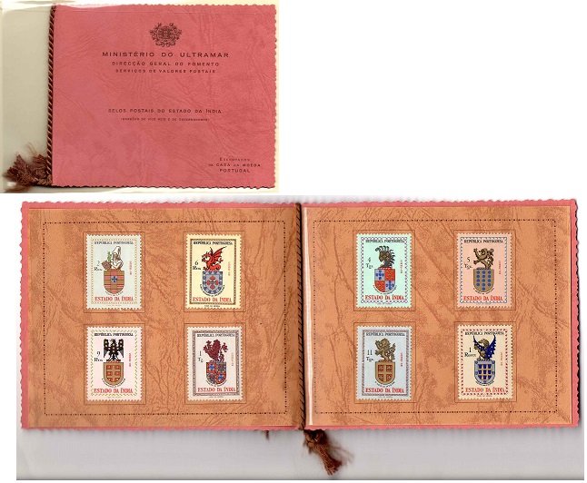 1275.jpg -     Lote:    1275            Índia       Descrição:         1958 &mdash; NÃO EMITIDOS. Brasões de Vice-Reis e de Governadores. CE NE 1/8. Carteira emitida pelo Ministério do Ultramar com série completa dos selos não emitidos.        CRT       Valor Base:     &euro; 400,00     Valor Venda:     &euro;      