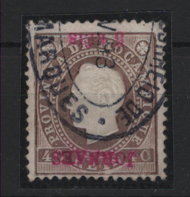 1416.jpg -     Lote:    1416            Moçambique       Descrição:         1893 - D. Luís I, com sobretaxa e sobrecarga "Jornais". CE26B, 5 s/ 40 reis. Selo com a sobretaxa invertida. Valor de catálogo &euro; 250,00.        O       Valor Base:     &euro; 25,00     Valor Venda:     &euro;      