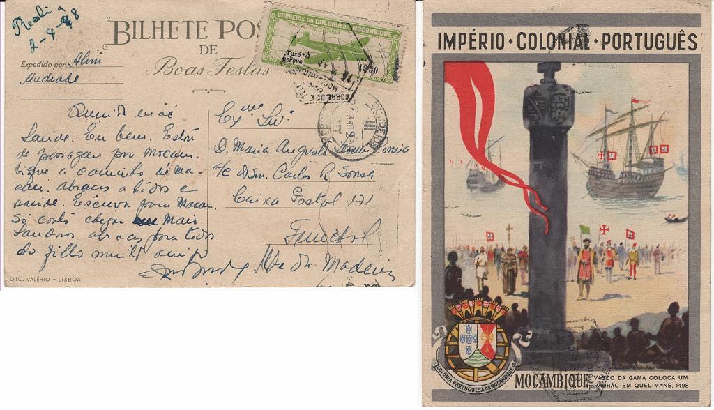 1436.jpg -     Lote:    1436            Moçambique       Descrição:         1947 &mdash; Correio aéreo. "Avião com a legenda Taxe Perçue. CE CA19, em inteiro postal tipo Império Colonial Português * MOÇAMBIQUE, circulado de Moçambique (15.03.48) para o Funchal com trânsito por Lisboa.        IN       Valor Base:     &euro; 10,00     Valor Venda:     &euro;      
