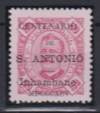 1449.jpg -     Lote:    1449            Inhambane       Descrição:         1895 &mdash; Selos de D. Carlos I de Moçambique, com sobrecarga "Centenário de S. António". CE14, 150 reis carmim s/ rosa. Valor de catálogo &euro; 187,00.        *       Valor Base:     &euro; 40,00     Valor Venda:     &euro;      