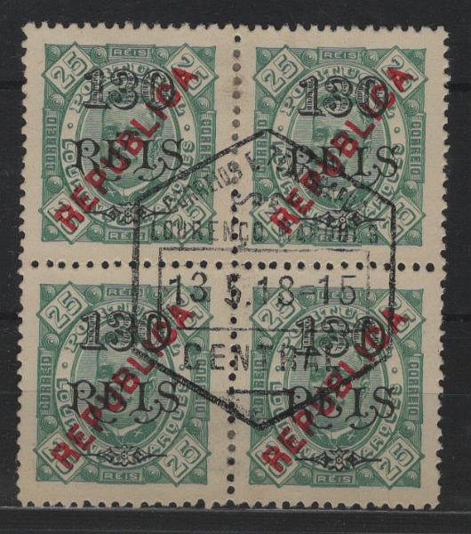 1466.jpg -     Lote:    1466            Lourenço Marques       Descrição:         1914 &mdash; D. Carlos I tipo Mouchon, com sobrecarga REPUBLICA local. CE136, 130/25 reis, papel pontinhado, denteado 12 &frac12;. Valor de catálogo &euro; 104,00.        O       Valor Base:     &euro; 10,00     Valor Venda:     &euro;      