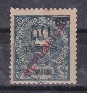 1472.jpg -     Lote:    1472            Zambézia       Descrição:         1914 &mdash; D. Carlos I, com sobretaxa e sobrecarga REPUBLICA local. CE81, 50 s/ 65 reis. Selo com pontos de óxido. Valor de catálogo &euro; 1.900,00. Certificado de Peritagem de J. M. Miranda da Mota.        ***       Valor Base:     &euro; 300,00     Valor Venda:     &euro;      