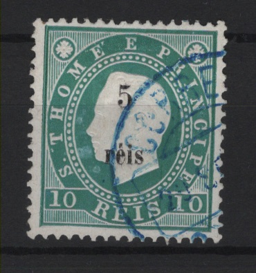 1486.jpg -     Lote:    1486            S. Tomé e Príncipe       Descrição:         1889/91 &mdash; D. Luís I. Fita direita. Com sobretaxa. CE24, 5 s/ 10 reis. Valor de catálogo &euro; 65,00.        O       Valor Base:     &euro; 12,00     Valor Venda:     &euro;      