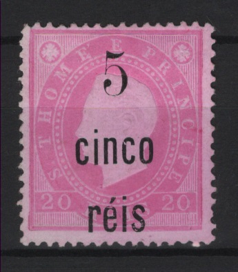 1487.jpg -     Lote:    1487            S. Tomé e Príncipe       Descrição:         1889/91 &mdash; D. Luís I. Fita direita. Com sobretaxa. CE25, 5 s/ 20 reis. Valor de catálogo &euro; 85,00.        *       Valor Base:     &euro; 20,00     Valor Venda:     &euro;      