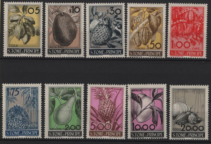 1533.jpg -     Lote:    1533            S. Tomé e Príncipe       Descrição:         1948 &mdash; Frutos de S. Tomé e Príncipe. CE 337/346. Série completa com leve charneira. Valor de catálogo &euro; 218,00.        **       Valor Base:     &euro; 40,00     Valor Venda:     &euro;      