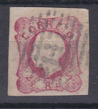 1608.jpg -     Lote:    1608            Portugal       Descrição:         Carimbo numéricos da 1.ª reforma. 1862/64 &mdash; D. Luís I. CE16, 25 reis, carmim rosa, obliterado com carimbo a preto "11 &mdash; ATOUGUIA DA BALEIA", tipo 4.3.4.        O       Valor Base:     &euro; 25,00     Valor Venda:     &euro;      