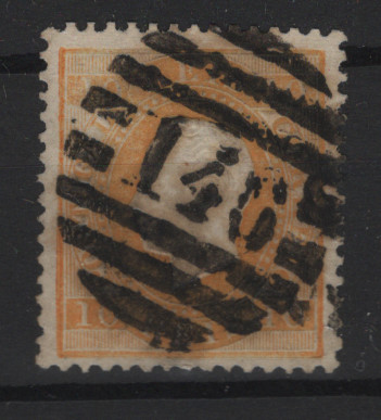 1623.jpg -     Lote:    1623            Portugal        Descrição:         Carimbos numéricos da 2.ª reforma. 1870/76 &mdash; D. Luís I. Fita direita. CE37, 10 reis. Denteado 12 &frac12;, papel liso, obliterado com carimbo a preto "146 &mdash; S. PEDRO DO SUL", variedade "4 aberto".        O       Valor Base:     &euro; 12,00     Valor Venda:     &euro;      