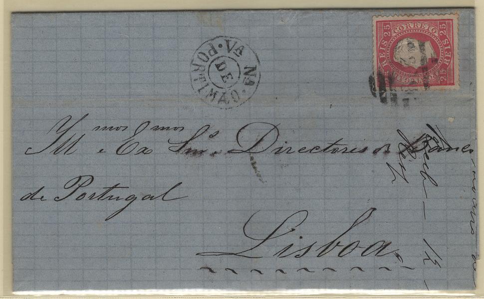 1652.jpg -     Lote:    1652            Portugal        Descrição:         1970/76 &mdash; D. Luís I. Fita direita. CE40, 25 reis, denteado 12 172, papel liso em carta circulada de Portimão para Lisboa (10.06.76) com trãnsito por Faro. Carimbo batido a preto "V.A NA / DE / PORTIMÃO".        Carta       Valor Base:     &euro; 15,00     Valor Venda:     &euro;      