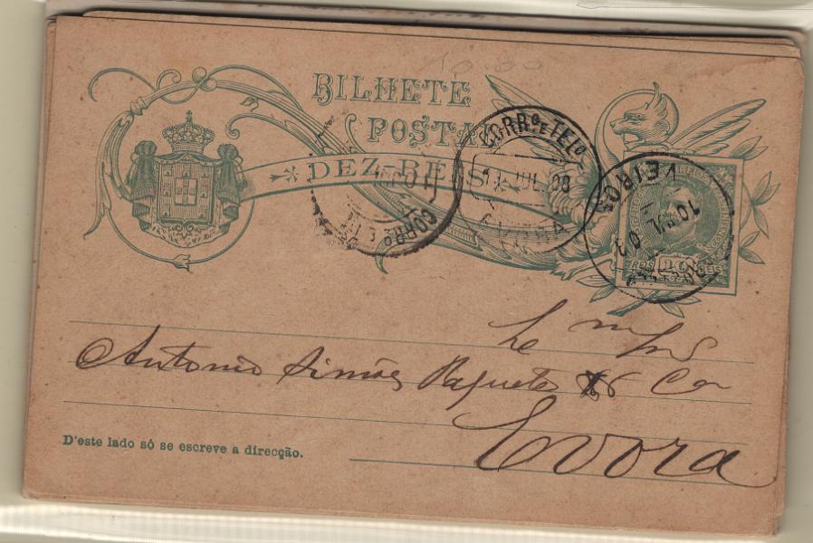 1675.jpg -     Lote:    1675            Portugal        Descrição:         Carimbos circulares datados, tipo 1880 + dupla oval. Lote com 17 inteiros postais obliterados com carimbos bem batidos, incluindo "VEIROS" e dupla oval "TORRES VEDRAS". Lote a ver        IC       Valor Base:     &euro; 15,00     Valor Venda:     &euro;      