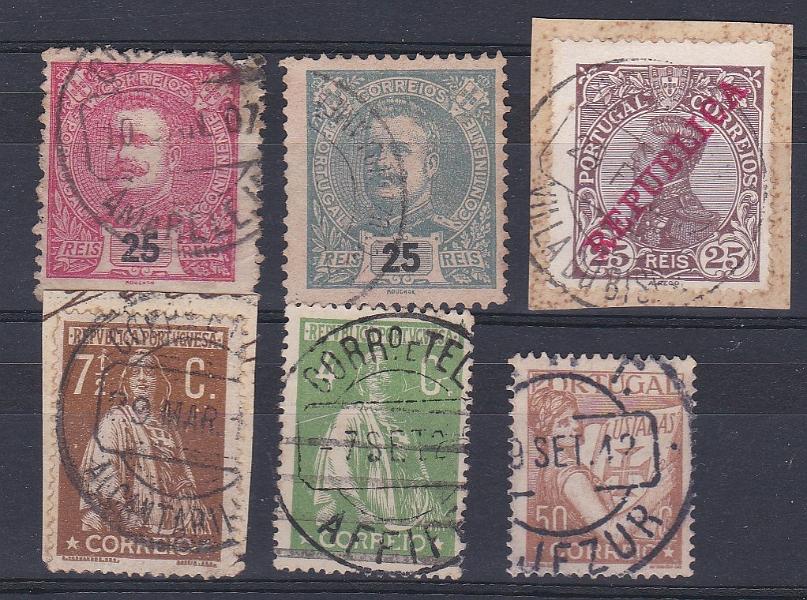 1677.jpg -     Lote:    1677            Portugal        Descrição:         Carimbos circulares datados tipo 1880. Lote de 6 selos obliterados com carimbos a preto de: AMARELEJA, STA CRUZ DE VILLAMEÃ, VILLA DO BISPO, AFFIFE e ALJEZUR.        O       Valor Base:     &euro; 12,00     Valor Venda:     &euro;      