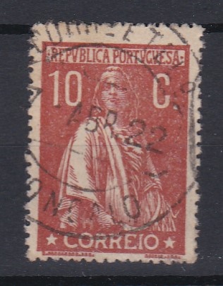 1719.jpg -     Lote:    1719            Portugal        Descrição:         Carimbos circulares datados tipo 1880. 1912 &mdash; Ceres. CE215, 10C, denteado 15X14. Selo obliterado com carimbo batido a preto GONÇALO.        O       Valor Base:     &euro; 10,00     Valor Venda:     &euro;      
